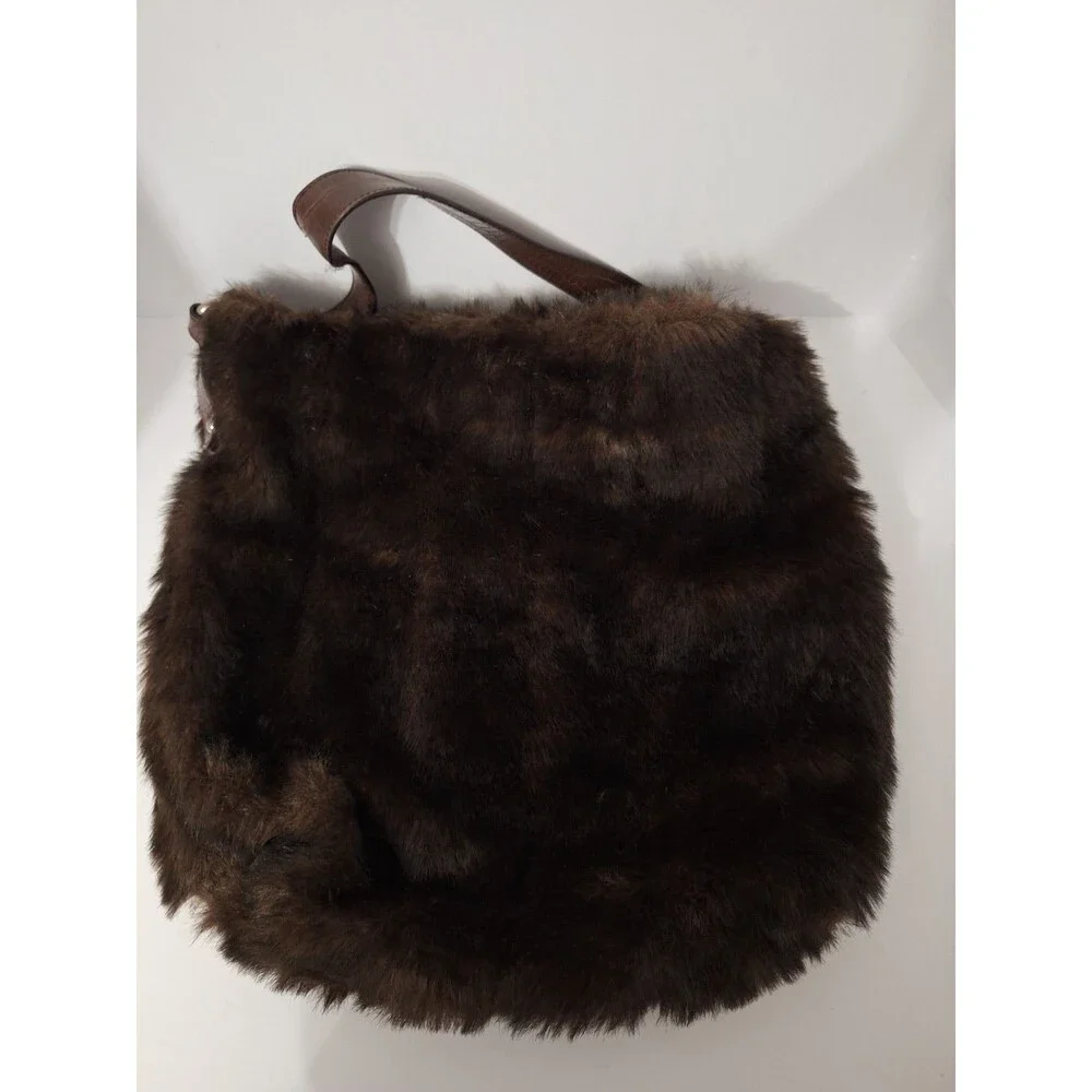 Bath & Body Works Faux Fur Purse Brown Shoulder Bag Oversized Vtg Y2K Style Hobo